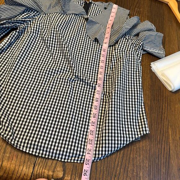 Lauren Ralph Lauren Black & White Gingham Ruffle Cold-Shoulder Blouse - Size L - Picture 8 of 10